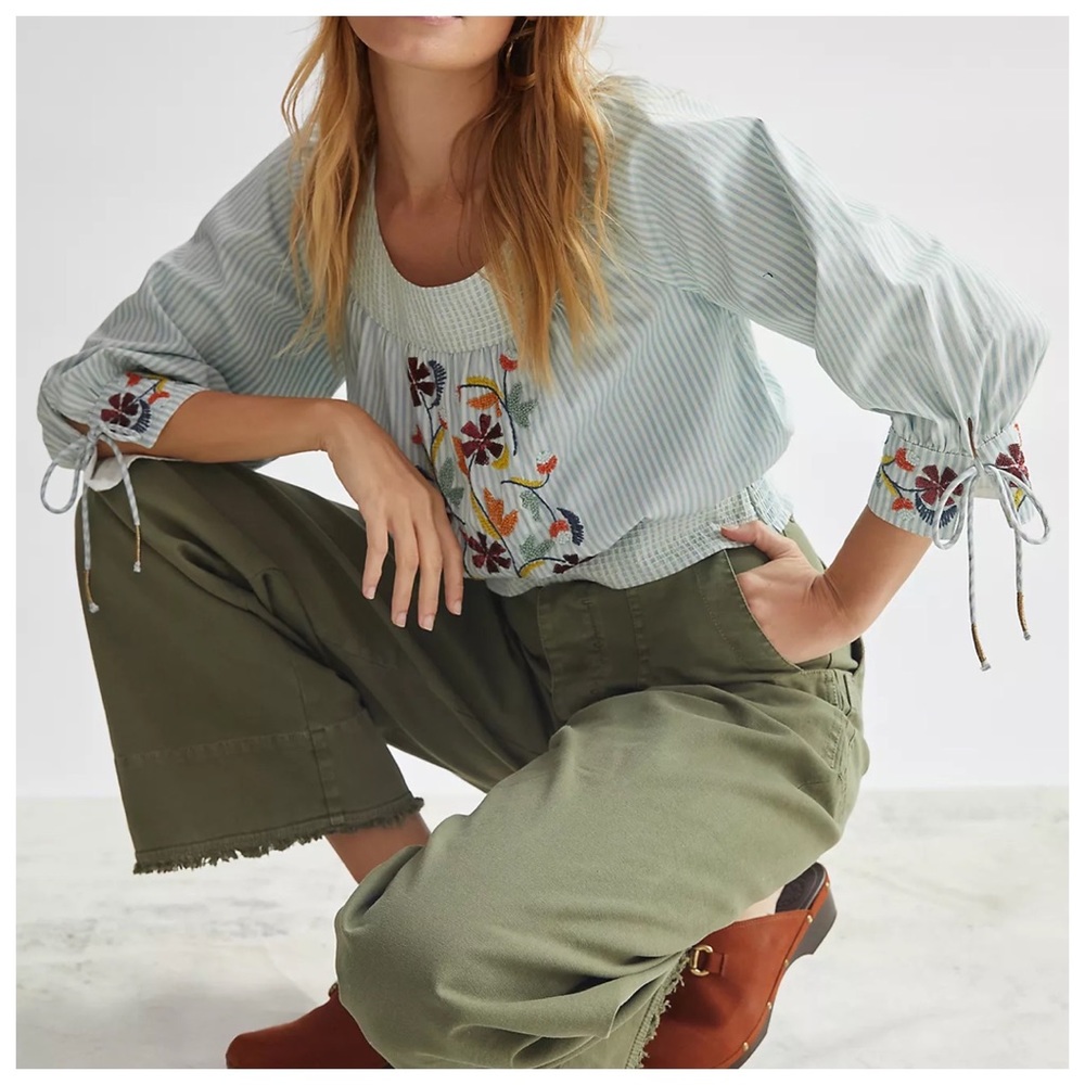Re Listed SOLD Anthropologie floral beaded puff-sleeve blouse - Picture 3 of 8